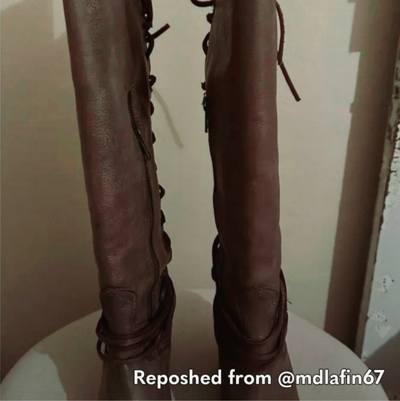 Sz 8 Freebird COAL Tall Knee High Lace Grey /Brown Leather Boots. Item # 21475 - Picture 2 of 8